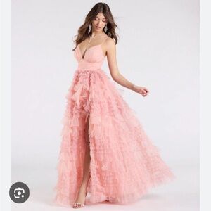 Windsor Blush Pink Ruffled Tulle High-Low Gown